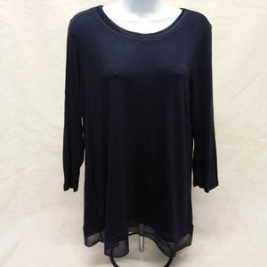 Women's Small Marled Reunited Long Sleeve Solid Blue Round Neck Tunic Blouse